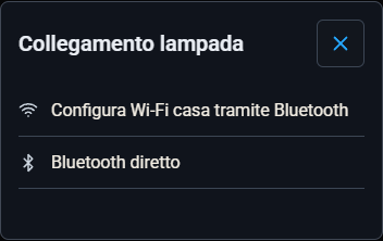 Scelta tra Bluetooth diretto e configurazione Wi-Fi di casa