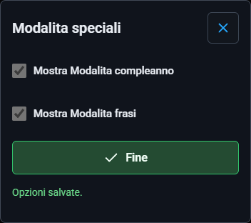 Opzioni per mostrare Frasi e Compleanno con conferma di salvataggio