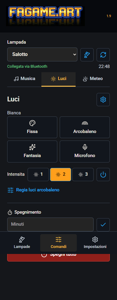 Comandi luci con tasto Arcobaleno e regolazione separata