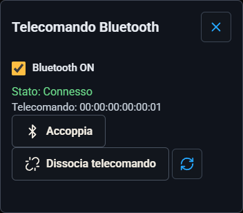 Impostazioni del telecomando Bluetooth con stato della connessione