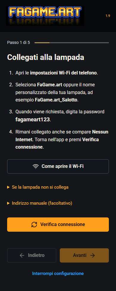Guida al collegamento del telefono al Wi-Fi della lampada