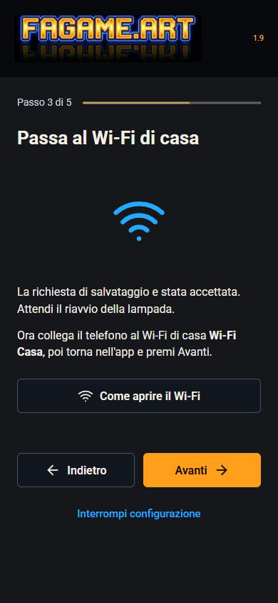 Dopo il riavvio la guida chiede di passare al Wi-Fi di casa